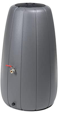 Kreher XXL Regentonne 200 L, Grau, mit Ablaufventil, Füllautomat, Abnehmbarer Deckel, Pflanzeinsatz zur Bepflanzung im Deckel. Frost-sicheres Kunststoff.