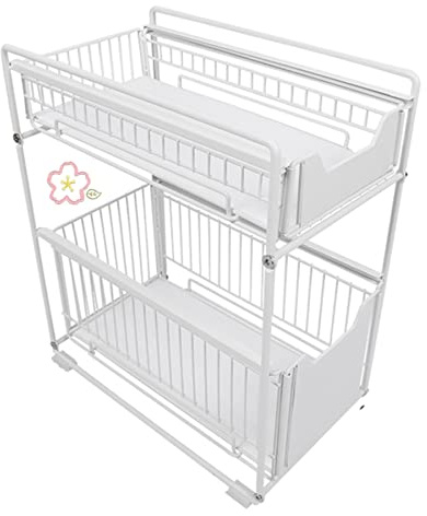 Schubladenregal, mit 2 Körben, Unterschrank Organizer, Küche und Bad, Korbauszug,37,4 * 26,5 * 44cm (weiß)