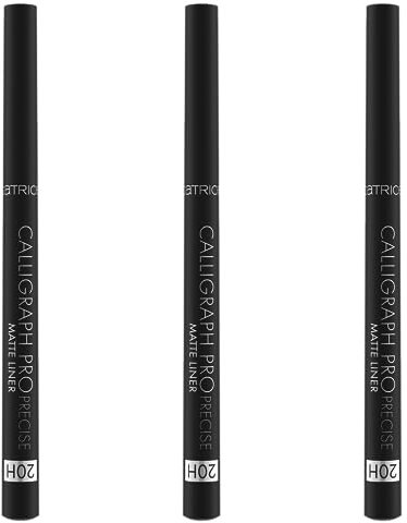 Catrice Calligraph Pro Precise 20H Matte Liner, Eyeliner, Nr. 010, Schwarz, langanhaltend, definierend, vegan, ohne Mikroplastikpartikel, ohne Parfüm, ohne Parabene, 3er Pack (3x1.1ml)