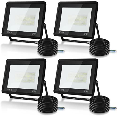 Lospitch LED Strahler, 4x100W LED Scheinwerfer Superhell 8500LM 6000K Kaltweiß Außenleuchte, LED Flutlicht IP66 Wasserdicht Außenstrahler für Garten, Auffahrt (kein Stecker)