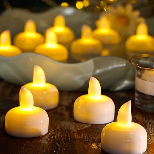 Yakpo 24 Pack Flameless Waterproof LED Floating Tea Lights, Battery Operated Outdoor LED Votive Candle, Warm White Flickering Tealights Candles Bulk for Wedding Party, Vase, Pond, Tub, SPA Decorations