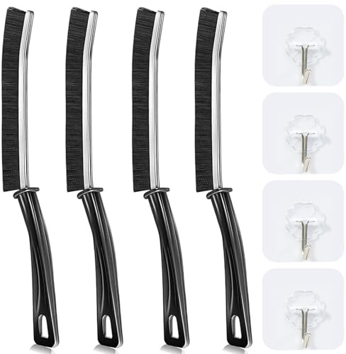 4Pcs Crevice Gap Gleanning Brush With 4 Hooks Hard Bristle Crevice Cleaning Brush With Durable Handle For Dead Corner Of Bathroom Kitchen, Alloy Crevice Cleaning Brush For Window Door Track