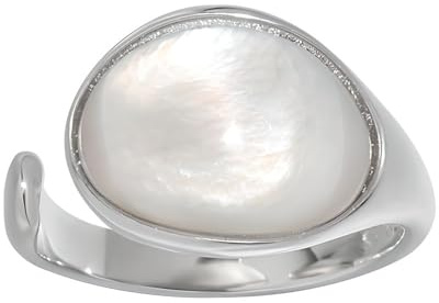 NicoWerk Ring Silber 925 Damen mit Mondstein - Verstellbarer Silberring Damen 925 Silber, breiter Ring mit Stein, Schmuck für Frauen - SRI976