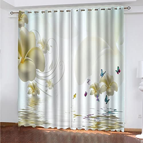 Vorhang Kinderzimmer Wasser Schmetterling Kinder Vorhänge Mit Ösen Polyester Gardinen Thermovorhang Blickdicht Ösenschal Kindergardinen 183 (B) X 214 (H) cm Für Wohnzimmer,2Er Set