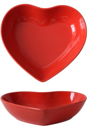 WAIT FLY Colorful Heart Shaped Ceramic Salad Bowls, Dessert Bowls, Ice Cream Bowls, Serving Bowls for Cereal Soup Snacks Appetizer-1 PCS-Red-6.5 Inch