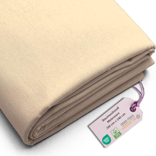 Stoff Virginia Tex, Meterware, Baumwollstoff 100%, große Breite 240 cm, Baumwollstoff 100% Oeko -Tex Standard 100 Unifarben zum Nähen (Cream 09, 200 cm x 240 cm)