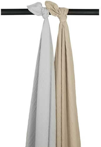 MEYCO Mullwindeln 120x120cm - 2-Pack Musselin Spucktuch Light Grey/Sand | 100 % weiche Baumwolle - Pre Washed Musselin - Oeko Tex zertifiziert - saugfähig, hautfreundlich & schnelltrocknend