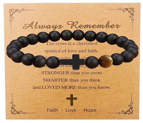 Teen Girl Boys Mens Gifts, Natural Stone Cross Bracelets Trendy Stuff Inspirational Gifts Ideas Bracelet&Card Inspirational gifts for Daughter Son, Husband-Birthday Graduation Retirement Christmas