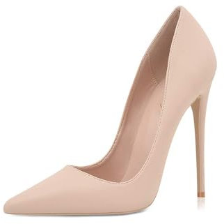 Zhabtuc Scarpe da Donna, Punta a Punta, Tacco Alto 12 cm, Stiletto da Party, Pumps con Superficie Opaca, Nudo, 40.5 EU