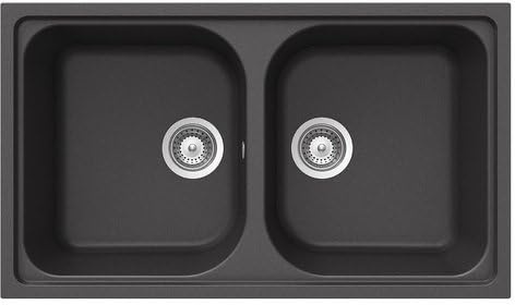SCHOCK | Fregadero de cocina Lithos N200 2 senos, material Cristalite®, negro absoluto, 860 x 500 mm | Material Cristalite®