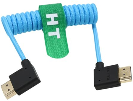HangTon 4K 60p 8K 30p HDMI zu HDMI 2.1 Spiralkabel rechtwinklig links geflochten für Atomos Ninja V SmallHD Blackmagic Feelworld Monitor Panasonic So-ny Ca-non Ni-kon ZCAM Kamera