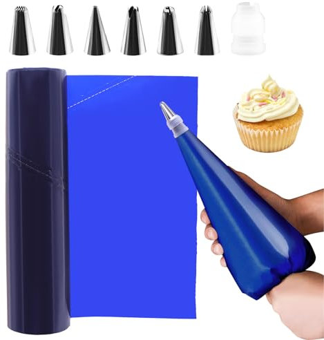 Runyu Juego de mangas pasteleras, 50 unidades de 52 cm, mangas pasteleras desechables + 6 boquillas + 1 embrague para decoración de pasteles