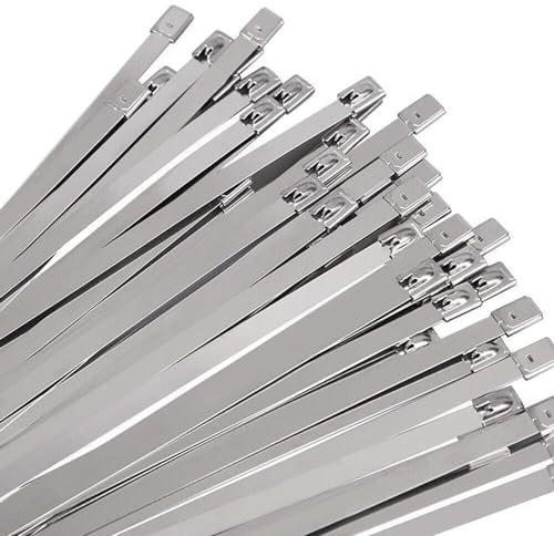 LCOUACEO Collier de Serrage Inox 50 Pièces 500×10mm, Attache Câblées Inox, Serre Cable Acier, Collier de Serrage Métallique pour Enroulement D'échappement, Câbles Groupés, Entretenir les Clôtures