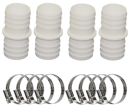 HAF 4X Schlauchverbinder mit 32mm x 32mm | Schlauchtülle x Schlauchtülle | Verbinder inkl. 8 Edelstahlschellen | Adapter aus weißem Polypropylen | PN2,5 für Poolfittings, Poolschlauch & Filteranlage