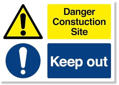 Punkcards - Danger Construction Site Keep Out, Safety Warning Sign, A2 594 x 420mm 3mm Foamex