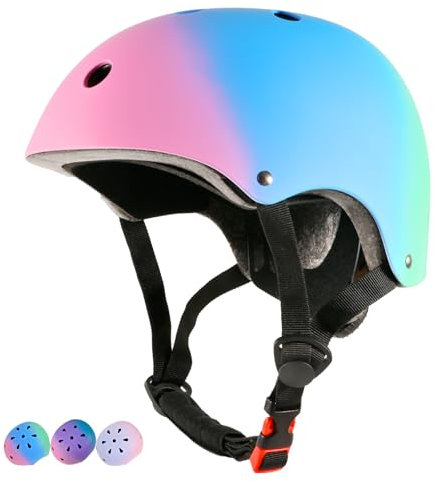 LOKJIJI Verstellbarer Kinder Fahrradhelm Skaterhelm für Mädchen Jungen Jugend, Farbe Farbverlauf Kinder Schutzhelme für Multi-Sportarten Fahrrad Skateboard Skaten, Blau, S