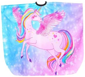Kinder Friseurumhang mit Einhornmuster - Cartoon Druck Haarschneideumhang Verstellbar für Haarschnitt, Salon, Mädchen, Junge in Lila, Blau, Rosa