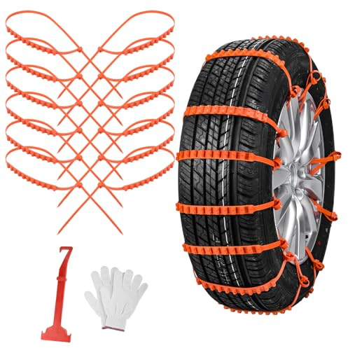 Qoosea Schneeketten, Reifenketten für PKW, LKW, 8 Stück, universal, verdickter Manganstahl, Notfall-Schneereifenketten, verstellbar (12 Stück Kunststoff)