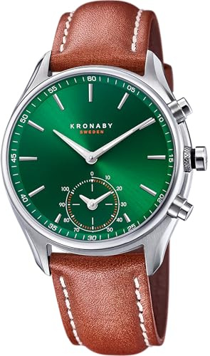 KRONABY Uhr Smart Herren Hybrid aus Edelstahl und Leder Braun | Analog-Smartwatch, Wasserdicht 10 ATM S3781/1, Musiksteuerung, Schrittzähler, Anrufbenachrichtigung und -ablehnung, Sekel
