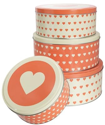 INSPINOVIA Keksdosen 4er Set | Ideal für Weihnachtsplätzchen & andere Leckereien | 4 Größen im Set | Gebäck & Aufbewahrungsdosen in bezaubernden Designs für viele Anlässe (Retro Herzen)