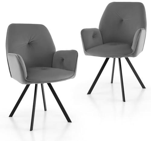 Moderne Drehsessel aus Samt, 2er-Set, bequeme Loungesessel mit Metallbeinen, für Wohnzimmer, Schlafzimmer und Büro, graue Akzentstühle für Esszimmer, Schminktisch und Seitensitzmöbel