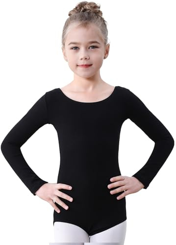 Soudittur Body Danza Classica per Bambina Maniche Lunghe Cotone Body Ginnastica Artistica Balletto Body per Ragazze e Donne 110-170 (Nero, 120)
