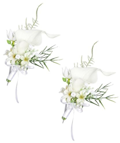 YLSZHY 2 Stück Künstliche Calla-Boutonniere mit Anstecknadel, Hochzeits-Calla-Ansteckblume für Männer, Bräutigam, Trauzeugen, Kunstseidenblume für Hochzeit, Abschlussball, Zeremonie, (A)