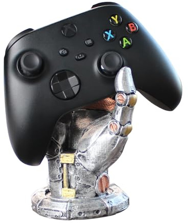 IOO6Z8SY Cyberpunk Kunstwerk – Gaming Kopfhörerständer und Controller Ständer Futuristisches Metalloptik Dekor – Gamer Schreibtischdekoration-Roboterarm