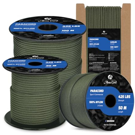 Abma Cord Paracord 3mm 15M Seil Paracord 425 Typ II Schnur mit 3 Kern | Max 192kg (425lbs), 100% Nylon, Basteln, Outdoor, Camping, Survival