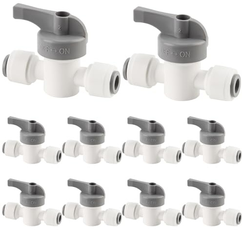 Kalolary Bianco Valvole di Chiusura Rapide 1/4 per Irrigazione a Goccia | 10pcs, Raccordi Push-Fit On/Off per Tubo da 1/4 Pollice, Valvole Senza Perdite