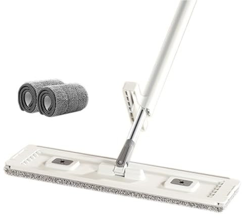 Balai Plat Microfibre Rotation à 360 Degrés sans Lavage à la Main, Vadrouille de Mains Libre pour Nettoyage de Sol, Serpillière Plate avec 2 Tampons, Mop Humide et Sec pour Usage Domestique