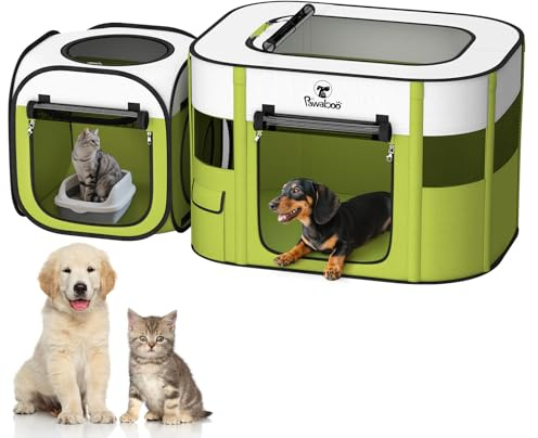 Pawaboo 2-in-1 Box per Cani e Gatti, Box Portatile per Cuccioli con 600D Oxford, Tenda per Animali da Viaggio per Gattini e Cuccioli, Recinto per Cani