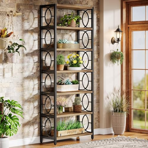 Tribesigns 6-Tier Bookshelf, 70.86-Inch Tall Bookshelf, Industrial Freestanding Display Shelf with Metal Frame and Open Shelves for Home Office, Rustic Brown & Black
