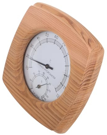 Veemoon Termómetro y Higrómetro de Madera para Sauna Accesorio Esencial para Control de Temperatura y Baños y Húmedos Instalación Pared