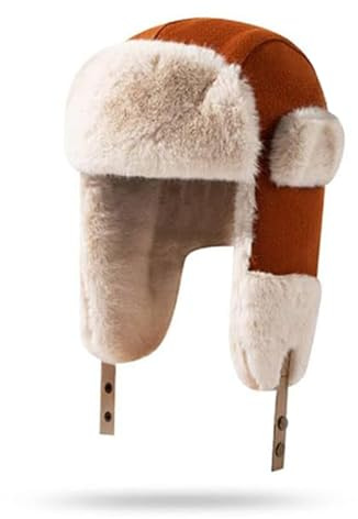 NLAND Vinterflygarmössa med öronlappar, rysk mössa för män och kvinnor, vindtät fuskpälsmössa för skidåkning, Karamell, one size