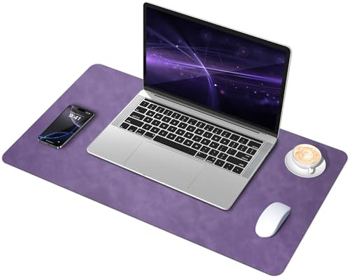 BLESWIN Schreibtisch-Unterlage, Schreibtischunterlage aus Wildleder und Leder, Rutschfeste Computermatte für den Schreibtisch, Schreibtischunterlage im Used-Look für Büro und Heim (Lila, 60x34cm)