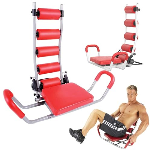 PARENCE.- máquina de fuerza abdominal – asiento giratorio, equipo de fitness en casa para abdomen, cintura, brazos y muslos – varios ejercicios, 3 niveles de resistencia, reposacabezas cómodo