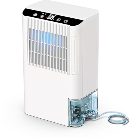 Dehumidifiers for Home, 2000 Sq.Ft Small Dehumidifier with 3.3ft Drain Hose, 2.5L Tank, Timer Sleep Mode, Portable Dehumidifier for Basement, Bedroom, Bathroom (Frost White)