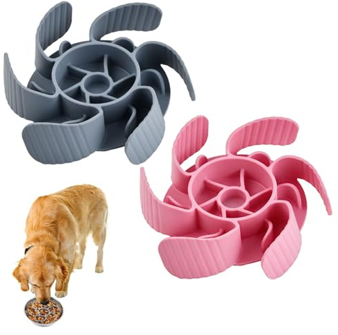 2 Pezzi Ciotola Anti Ingozzamento Cane, Antiscivolo Ciotola Cane Anti Ingozzamento per Cani di Taglia Media e Grande, Adatta a Ciotole Base e Rialzate, Grigio Spaziale + Rosa Principessa