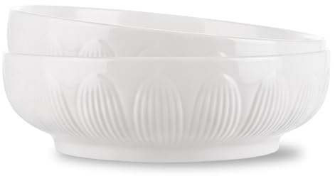 WOPPLXY 2 PCS Large Salad Bowl, 1700ML Porcelain Big White Serving Bowls Cereal Bowl, 9 Inch Ceramic Solid Pho Soup Pasta Bowls Serving Breakfast Dishes