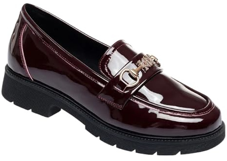 XIEHYA Mocasines Mujer Zapatos de plataforma for mujer con cabeza redonda y cadena metal, informales, charol suave, sin cordones, for oficina(Red,38)