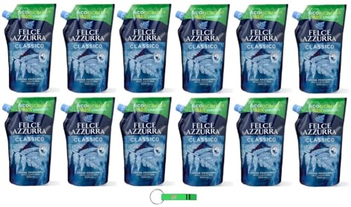 Felce Azzurra Sapone Liquido Classico Ricarica 12×500ml - Eco-Refill - 83% Plastica - Sapone delicato per le mani con profumo di culto dall'Italia + Portachiavi Beni Culinari