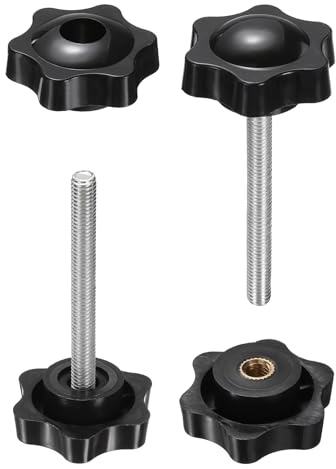 sourcing map 2 Set Star Knobs M6 x 70mm Male + M6 Female Thread 38mm Head Metric 6-Star Threaded Stud Clamping Handles Screw in Through Hole Hand Jig Knob Thumb Screws, Black