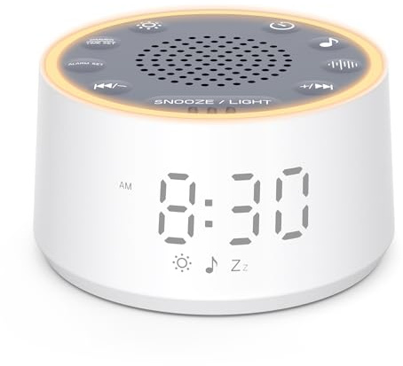 Dreamegg D1 Nova White Noise Machine mit Nachtlicht und Wecker, Weiß | Weißes Rauschen Gerät, 25 Beruhigende Geräusche, 10 Farben Nachtlicht, Timer, für Erwachsene und Kinder, Schlafzimmer