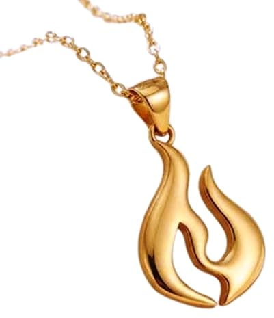 Collar con colgante minimalista 3D en forma de pera con símbolo de energía de llama en plata de ley 925 y cadena de cable de 45 cm . Charm chapado en oro. Joyería con significado |WWS_3DM_00233