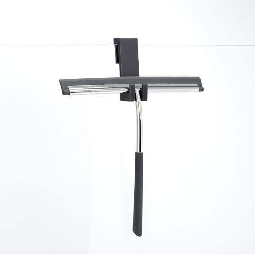 bremermann Duschabzieher mit Halterung zum Einhängen an der Duschwand, ohne Bohren, aus Edelstahl und Silikon