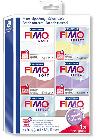 STAEDTLER FIMO soft ofenhärtende Modelliermasse, Materialpackung Candy Colours, 6 Normalblöcke à 57 g, 8023 25