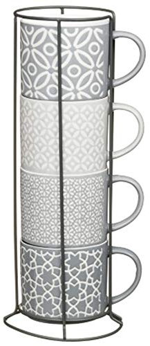 SB19 Four New Designs Jumbo Embossed Stacking Mugs with Rack Hold to Your Kitchen 4pk