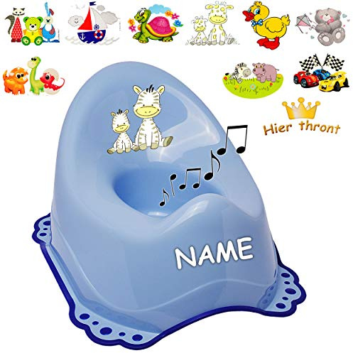 alles-meine.de GmbH Musik & Sound - Anti RUTSCH - Töpfchen/Nachttopf/Babytopf - blau Motiv-Mix - Jungen inkl. Name - Bieco - Melody - mit großer Lehne + Spritzschutz - ru..