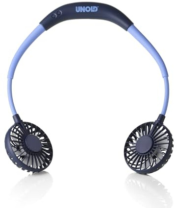 UNOLD 86698 NACKENVENTILATOR Breezy Blue mit bequemen Nackenbügel, 3-stufige Geschwindigkeitsregelung, LED-Kontrollleuchte und zuschaltbarer LED-Beleuchtung